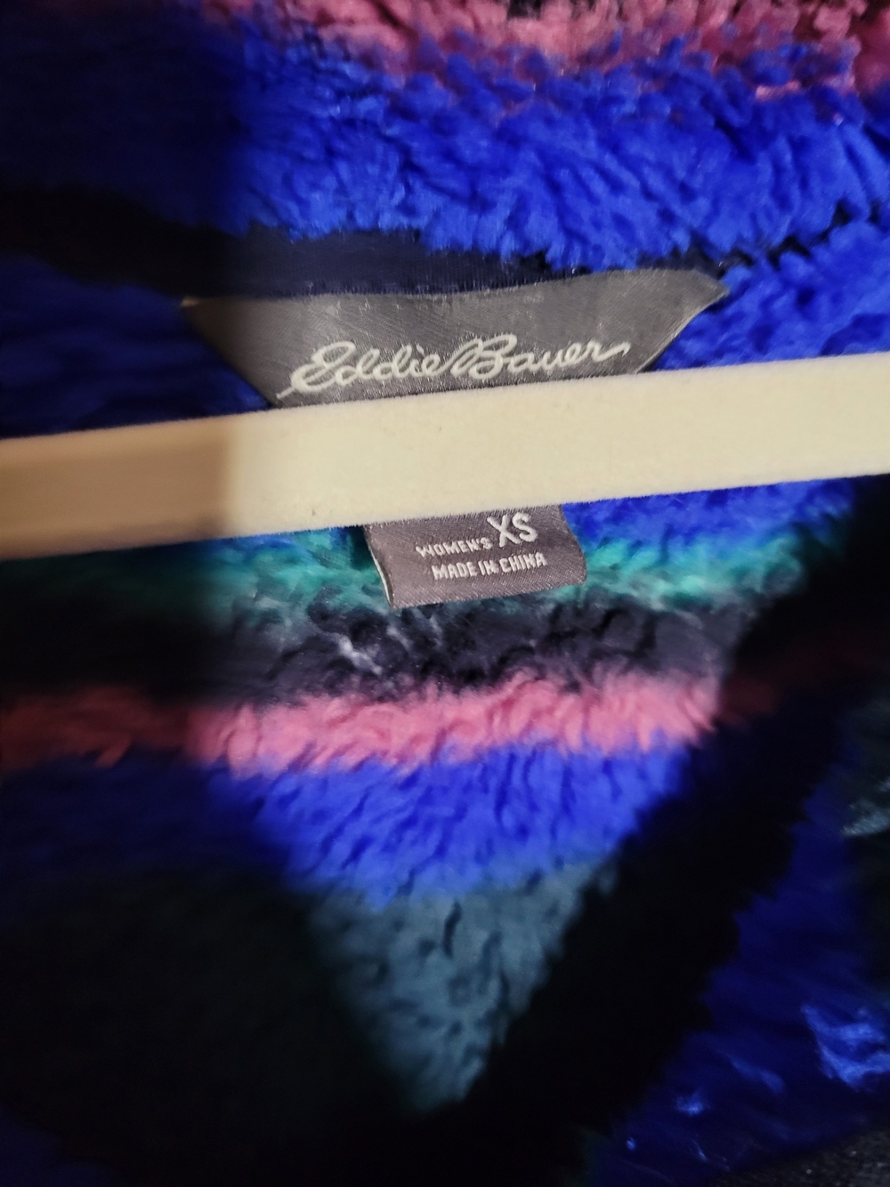 Eddie Bauer Blue & Black Striped Sherpa Half‑Zip Hoodie - Picture 3 of 4